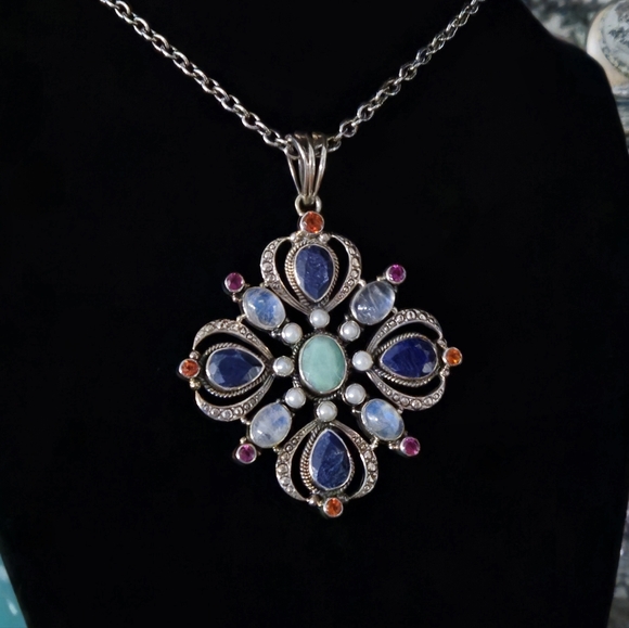 ***SOLD******NICKY BUTLER 925 Sterling Silver Lapis Moonstone Topaz Necklace - Picture 6 of 16